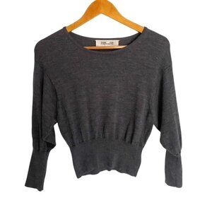 Diane Von Furstenberg 3/4 Sleeve Cropped Wool Sweater in Ash Melange Small